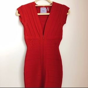 Herve Leger Bandage Dress Deep Red XXS